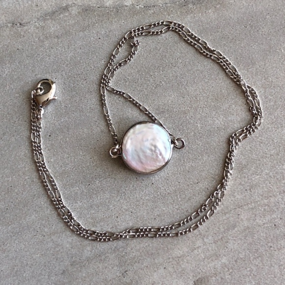 LAST ONE Silver Baroque Pearl Minimalist Necklace - Picture 4 of 4